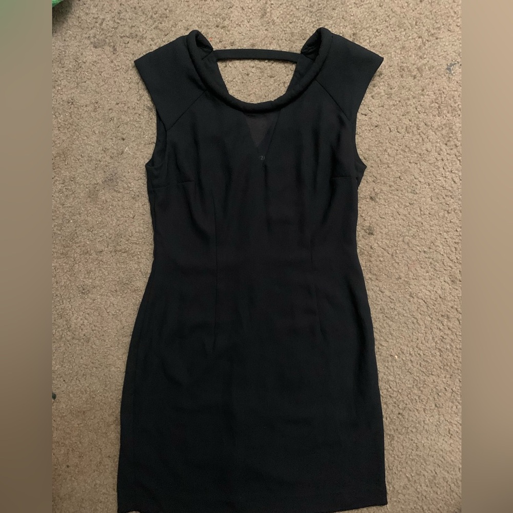 Forever 21 Small Black Sleeveless Round Neck Sheer Keyhole Shoulder Padded Dress